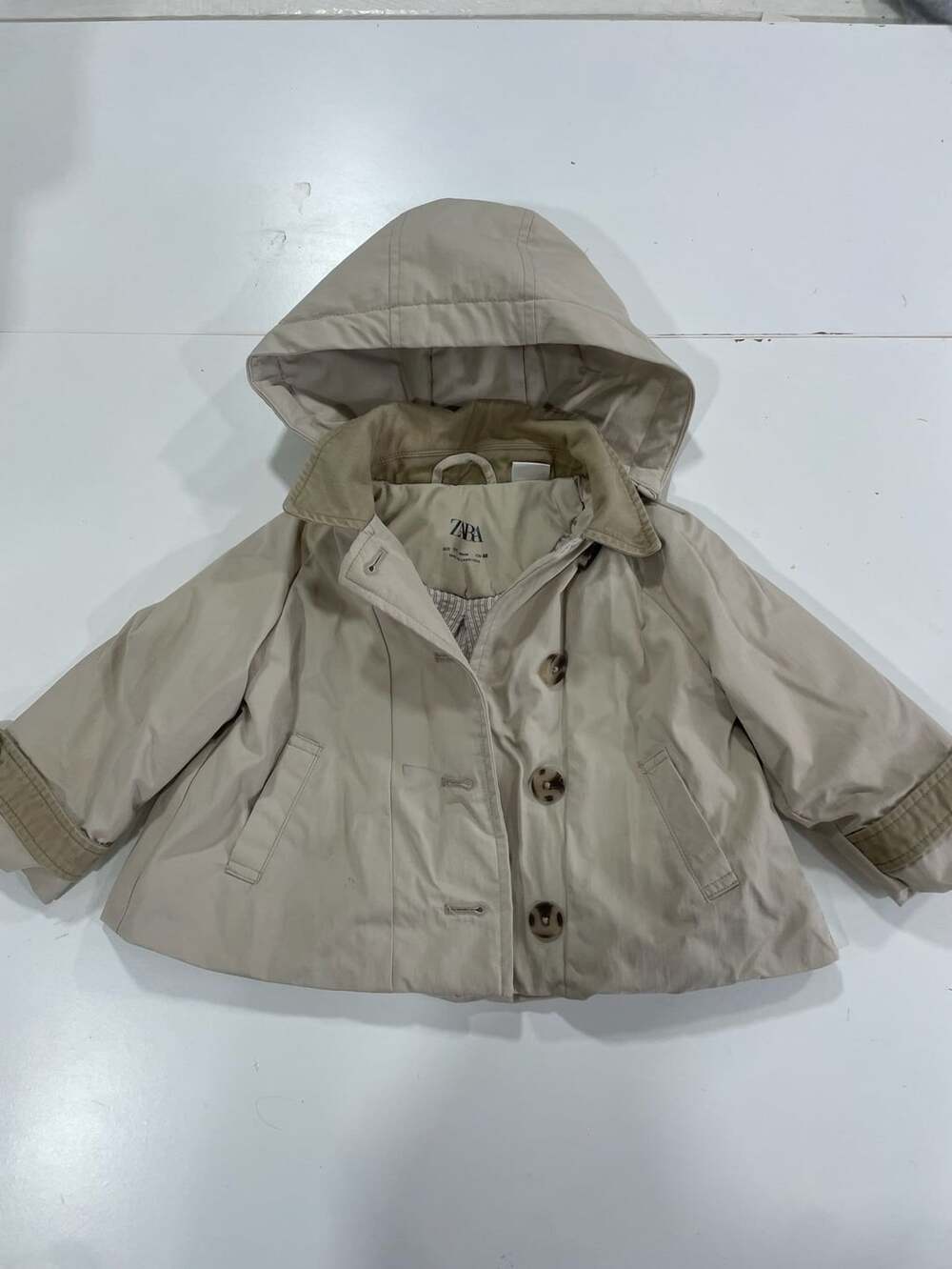Zara Trench Coat Size 1 1/2 Years 18M Beige Hooded Jacket cool fall winter